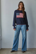 Load image into Gallery viewer, W2411 | Knit Sweater Crew American Flag Pullover: Navy / S
