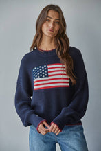 Load image into Gallery viewer, W2411 | Knit Sweater Crew American Flag Pullover: Navy / S
