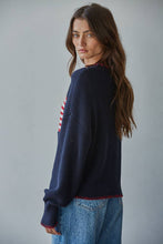 Load image into Gallery viewer, W2411 | Knit Sweater Crew American Flag Pullover: Navy / S
