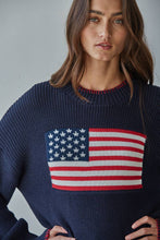 Load image into Gallery viewer, W2411 | Knit Sweater Crew American Flag Pullover: Navy / S
