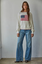 Load image into Gallery viewer, W2411 | Knit Sweater Crew American Flag Pullover: Navy / S
