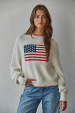 Load image into Gallery viewer, W2411 | Knit Sweater Crew American Flag Pullover: Navy / S

