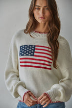 Load image into Gallery viewer, W2411 | Knit Sweater Crew American Flag Pullover: Navy / S
