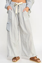 Load image into Gallery viewer, Striped Linen Cargo Pant- Blue
